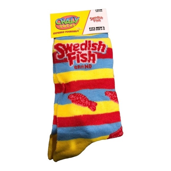 Buy 1 get 1 free Swedish‎ fish color block striped fun gag gift crew socks new - Picture 1 of 16
